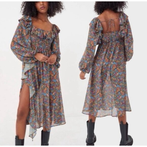 For Love & Lemons Brittany Floral Print Boho Long Sleeve Midi Dress NWT XS - Picture 1 of 11